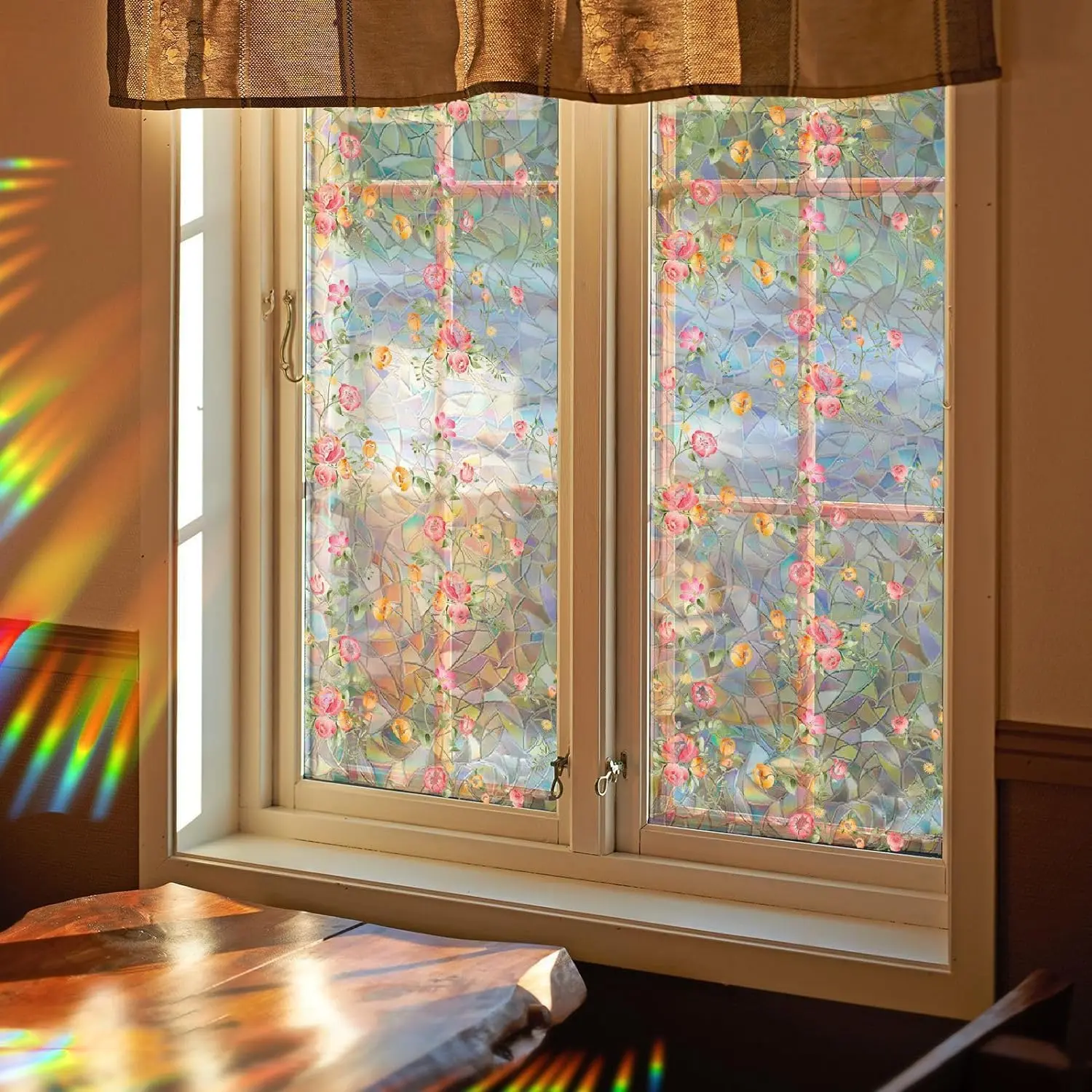 Window Film, Decorative Window  Film, Removable  Flower Stained Double Sided Glass Windows Clings Stickers for  Office Living Room Window Door Decor 39.37 x 15.74 Inches