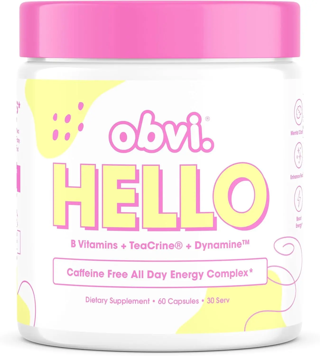 Obvi Hello - Energy Supplement for Women - Clarity Supplement with Natural Focus Support - Daily Brain Support - Gluten-Free & Non-GMO - 60 Count (30 Servings)