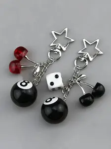 A star&cherry&billiards design keychain&sieve, fashionable DIY acrylic men's and women's car keychain, fashionable aluminum alloy stainless steel chain, birthday gift accessories, bag accessories, Keychain Pendant