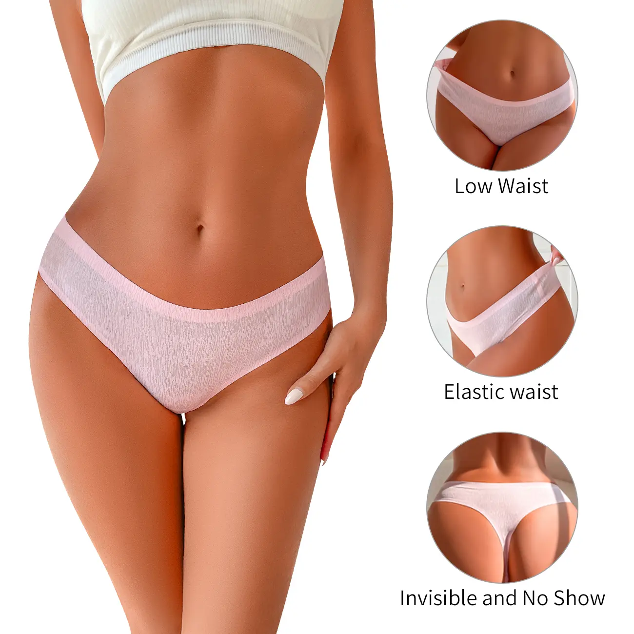 FINETOO Women's High Waisted Seamless Thongs - Seamless Garments, Sexy, Minimalist, Nylon, Basic, No Show, No Line, Breathable, Comfortable Panties 5-Pack for Women