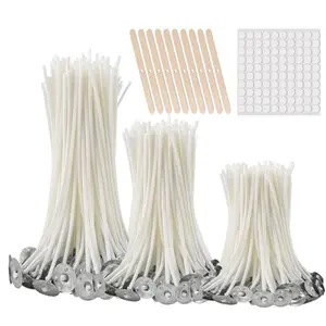 buluker 300Pcs Functional Smokeless Candle Wicks - Pre Waxed Cotton Wick with Metal Sustainer Tabs for Pillar Candle Making and DIY, 9cm/3.5in, 15cm/6in, 20cm/8in