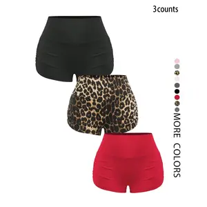 Women's Plain/Leopard Print Shorts, Casual Comfy Breathable Shorts for Daily Wear, Ladies Bottoms for All Seasons