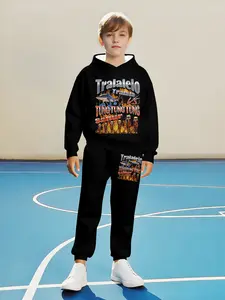 Men's Casual Polyester Hoodie Set, Streetwear Tracksuit Set, 3D Digital Print, Long Sleeve, Spring & Fall, Outdoor Sports, Gift Idea