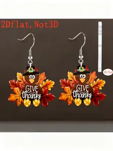 2D Acrylic Turkey & Autumn Leaf Charm Earrings, Cute Thanksgiving Party Jewelry， Suitable For Women's Everyday And Vacation Outfits, Ins Style Design, Suitable For Festival Wear, Gift For Friends, Family, Couples, Birthday And Holiday