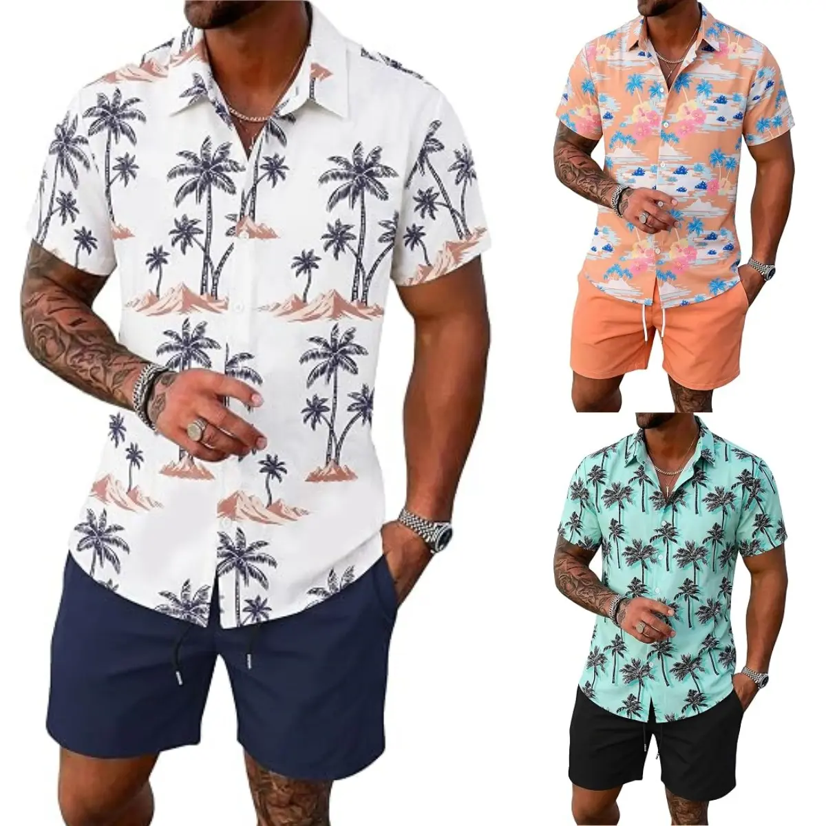 Mens Summer Outfits 2 Piece Hawaiian Vacation Set | Mens Cruise Outfits, Beach Set, Short Sleeve Shirts, Shorts Set,2XS-6XL