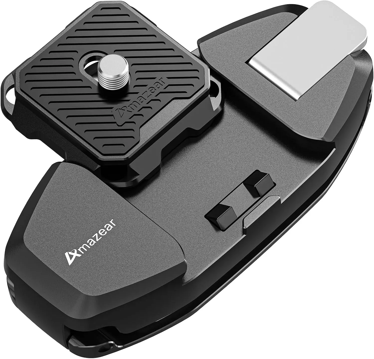 AMAZEAR Quick-Release Plate Mount Backpack Clip, 1-Handed Bag Strap Belt Clip with Safety Latch for DJI Osmo Pocket 4, DSLR, Action Cameras (Canon, Nikon, Sony, Fuji, GoPro) - Black Camera Accessories