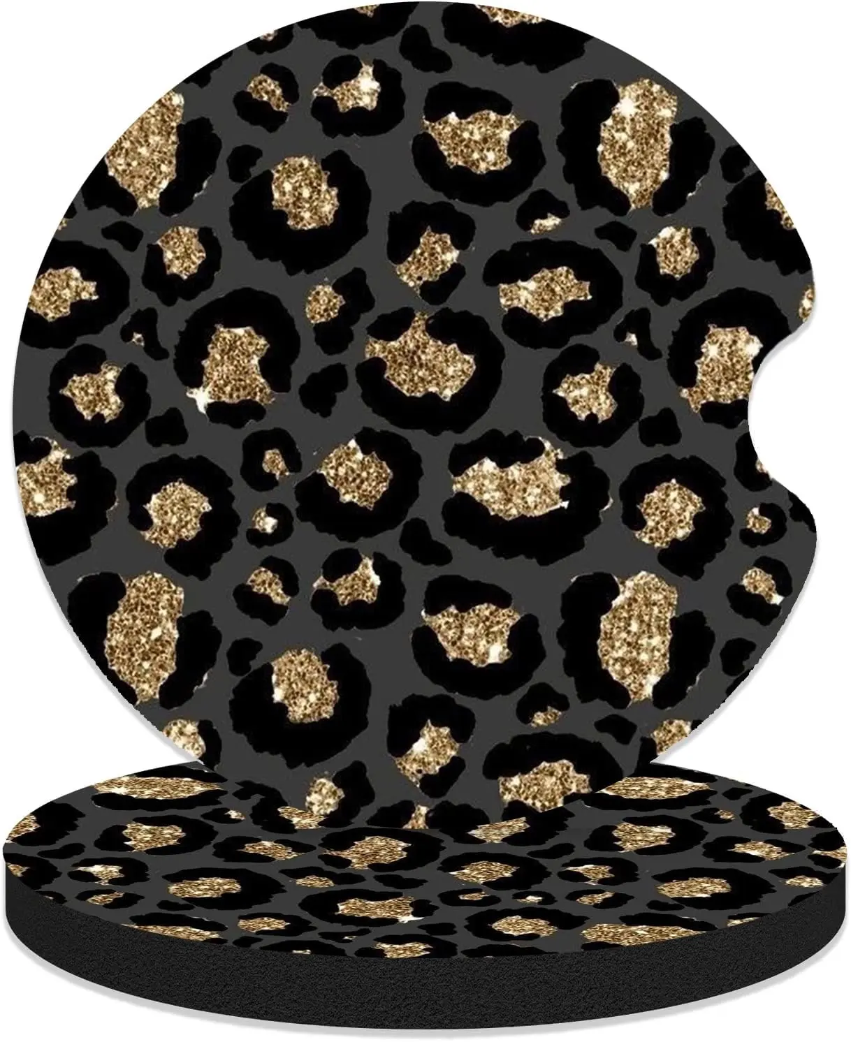 Automotive Anti-Slip Synthetic Cup Holder Coasters, 2-Pack 2.75 Inches Universal Rubber Interior Accessories (Black Leopard Print) - Ideal for Christmas, Birthday, Holidays Gifts