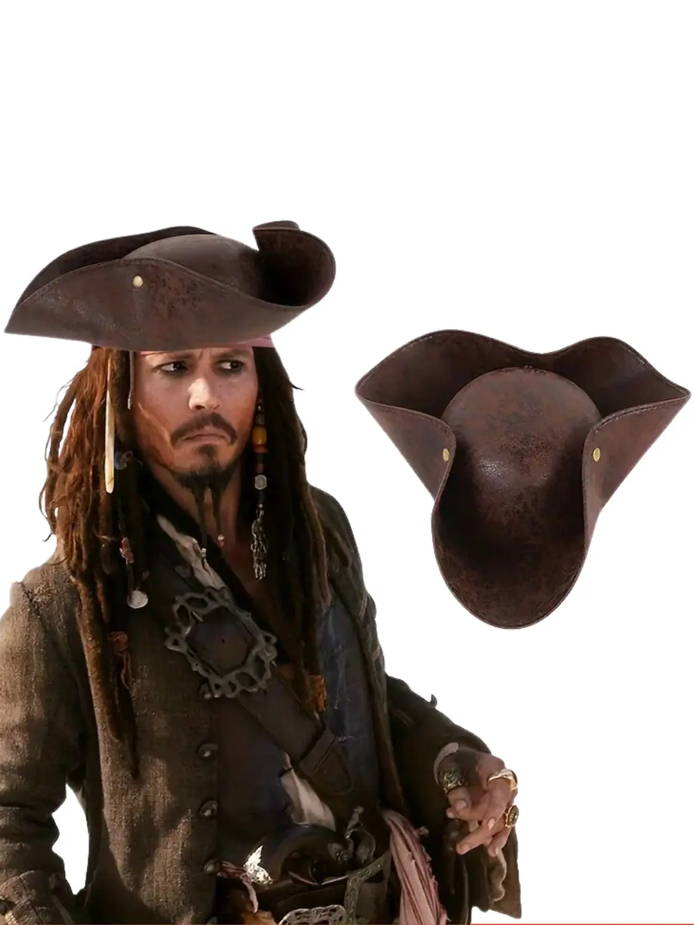 Vintage Pirate Triangle Hat, Distressed Captain Costume Hat, Adjustable Caribbean Theme Adult Hat, Perfect for Halloween, Role Play, Pirate Party
