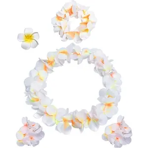 5 pieces of tropical decorations, including a Hawaiian garland, headband, wristband, night-blooming flower hairpin, Honolulu necklace, headpiece, bracelet, flower hairpin and hairband. Suitable for ladies, perfect for summer.