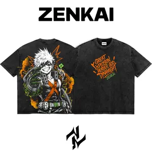 Limited Katsuki Bakugo My Hero Academia Graphic Tee Double Sided Print Oversized Acid-Washed Heavyweight Cotton T-Shirt – Unisex Anime Manga Tee, Perfect Gift for Anime Fans and Lovers Menswear Tops