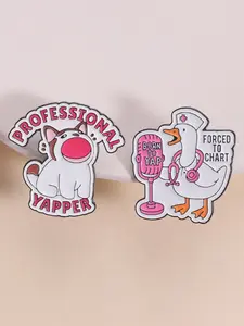 Humorous Nurse Enamel Badge Set, 2pcs Fun Self-Deprecating Badges for Healthcare Workers, Expressive Social Decor for Medical Staff, Animal Shaped Badges, Badge Decoration, Badge Pins