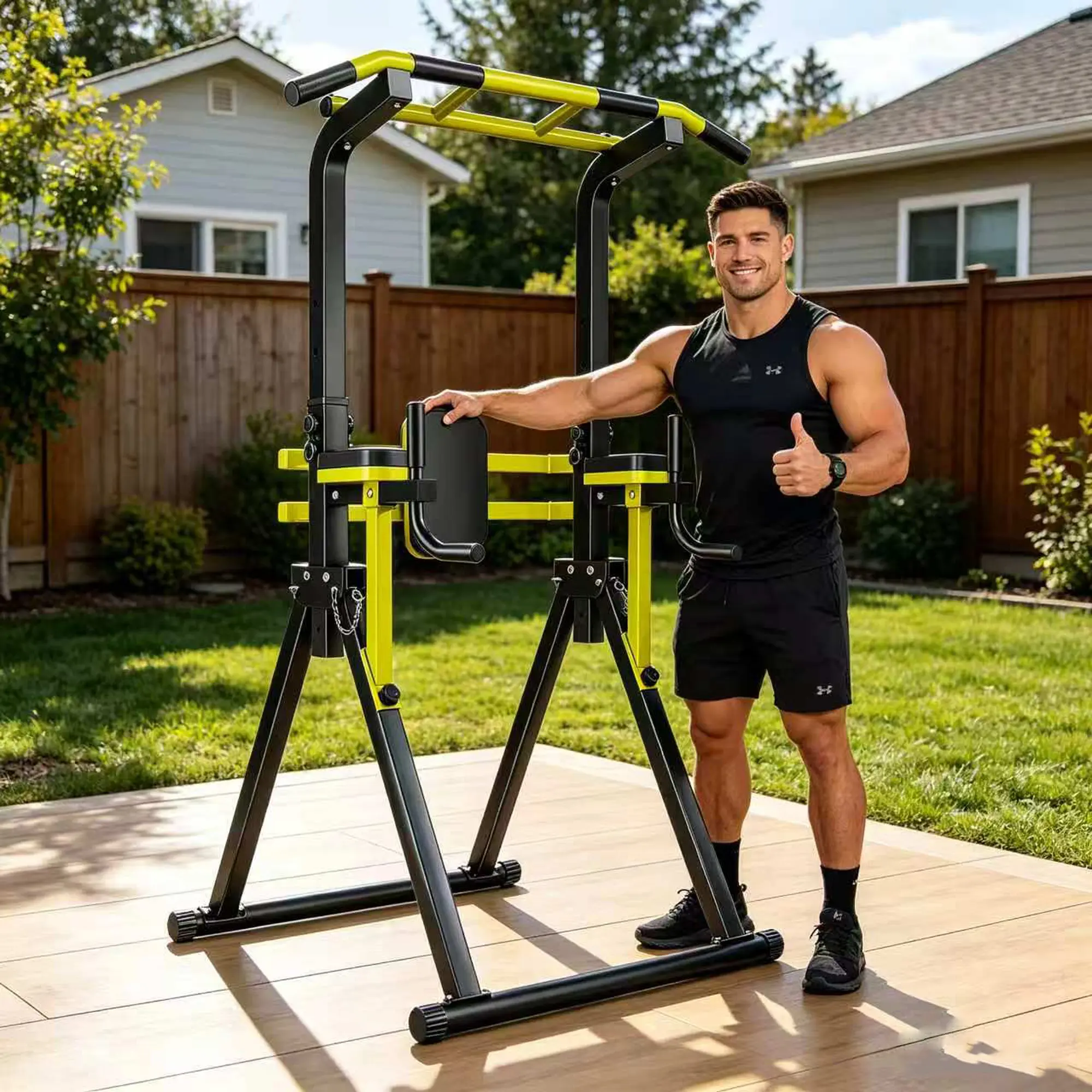 SAVEYOUR Power Tower Pull Up Bar Station - Heavy-Duty Steel Frame, 10-Level Adjustable Height Dip Station, Multi-Functional Home Gym Strength Training Equipment for Pull-Ups, Dips, Core Workouts, Apartment, Anti-Slip Foot Pads