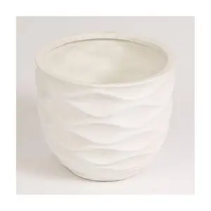 LuxenHome White Wavy 17.3" Round Planter