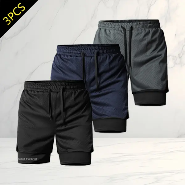 Three-pack men's casual loose breathable quick-dry sports shorts, suitable for summer sports and outdoor fitness wear, with a double-layer design to prevent exposure sohochic