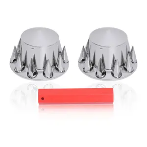 Axle Wheel Cover 33mm Spike Screw-on Lug Nut Cover for Semi Truck, Chrome Plated ABS Plastic, Universal Fit 2 Pack