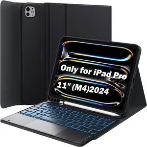 for iPad Pro 11 inch Case with Keyboard(M5/M4) 2025/2024, Detachable  Keyboard Case, Stain-Resistant Surface, 7-Color Backlit, Multi- Trackpad, 2 Device Connection, Black