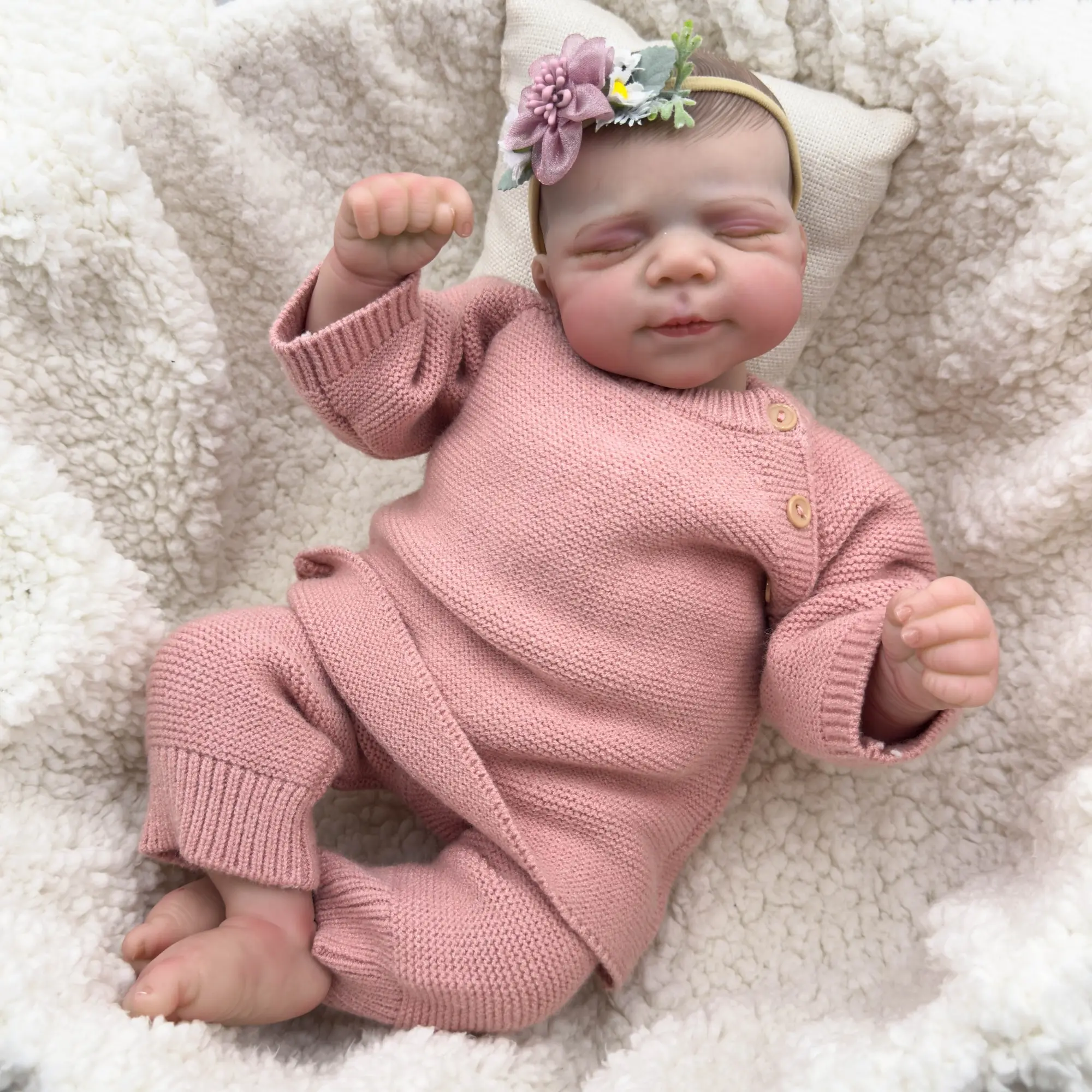 18 Inch Real Look Reborn Baby Dolls Girl Full Body Vinyl Girl Real Look Sleeping Baby Doll Painted Hair Lifelike Newborn Doll Toy Gift for Kids