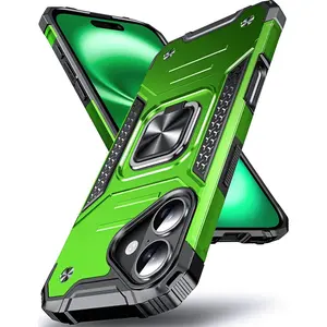 Heavy Duty Case for iPhone 17 16 15 14Case with Enhanced Ring Holder Grip Stand, Military Grade Shockproof Rugged Drop Protective Silicone Hard Slim iPhone 17 Phone Case Cover for Women Men,Spring Grass