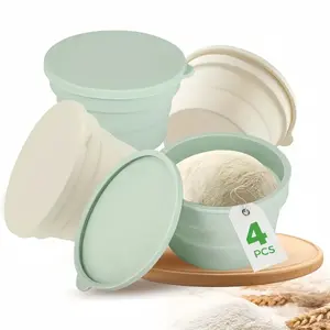 Silicone Pizza Dough Fermentation Basket with Lid, Foldable Stackable Leak-Proof Reusable Food Grade Baking Storage Container, Reusable Silicone Lids