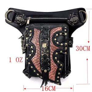 UNISEX Rock Artificial Leather Shoulder Bag Vintage Gothic Retro Steampunk Skull Waist Pack Shoulder Bag Handbag Leg Purse