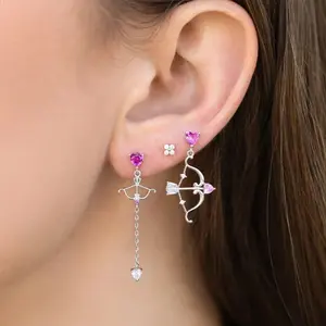 18K Gold Plated Asymmetrical Earring Exquisite Zircon Love Heart Arrow Drop Earrings Fashion Temperament Elegant Women's Jewelry