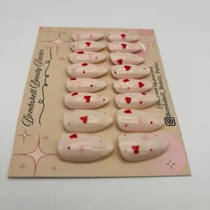 Bombshell Beauty Parlor Custom Hand Painted hearts Nail Art - Nails with Gel Polish, Includes Cuticle Pusher, Buffer, Wipe Prep Pad, and adhesive
