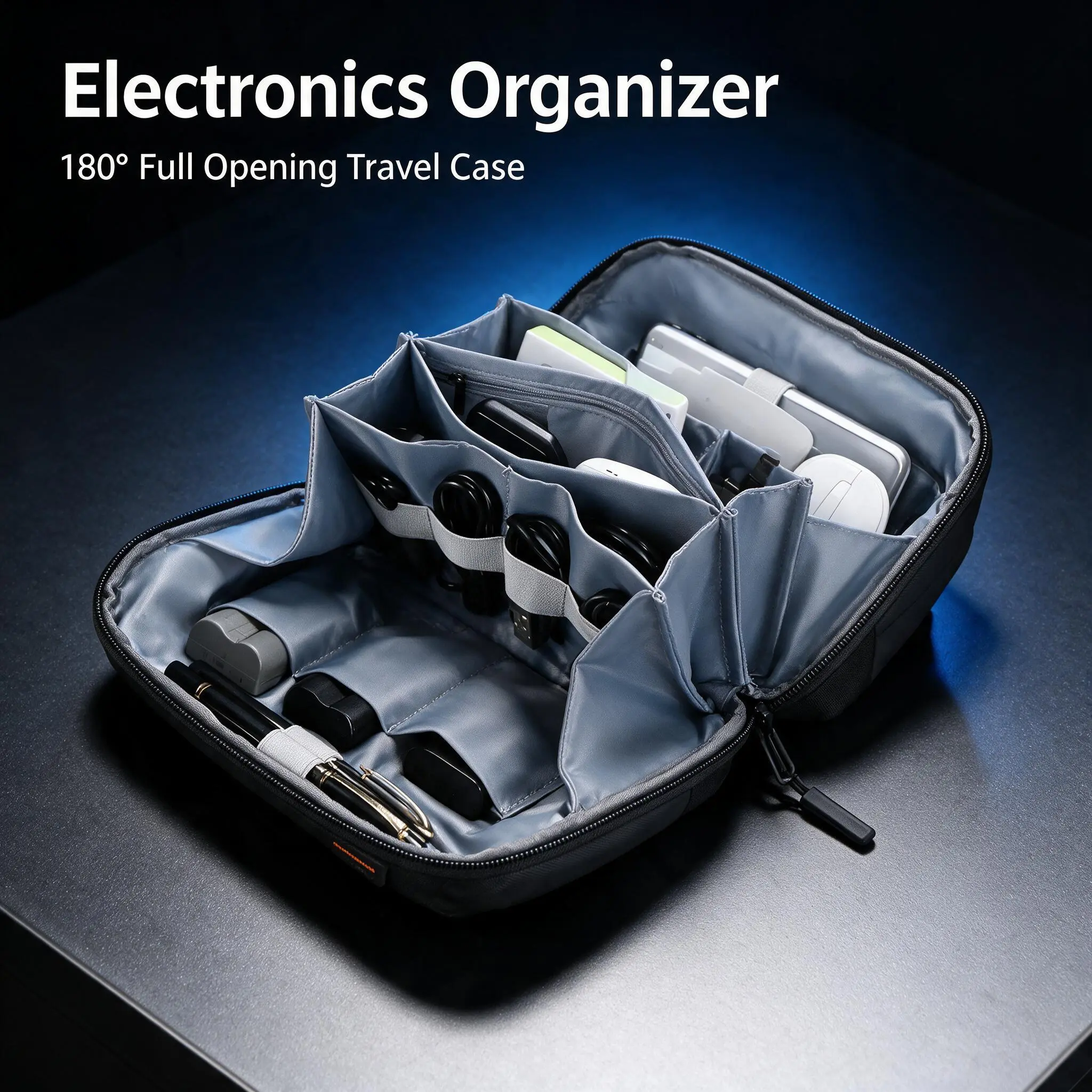 Volcanic Tech Waterproof Tech Organizer Bag - 180° Full Opening, Portable Travel Gear, Compact Cable Management Bag with Shockproof Cover, Moisture Shield, Tangle-Free Lines for Airplane Travel & Home Storage