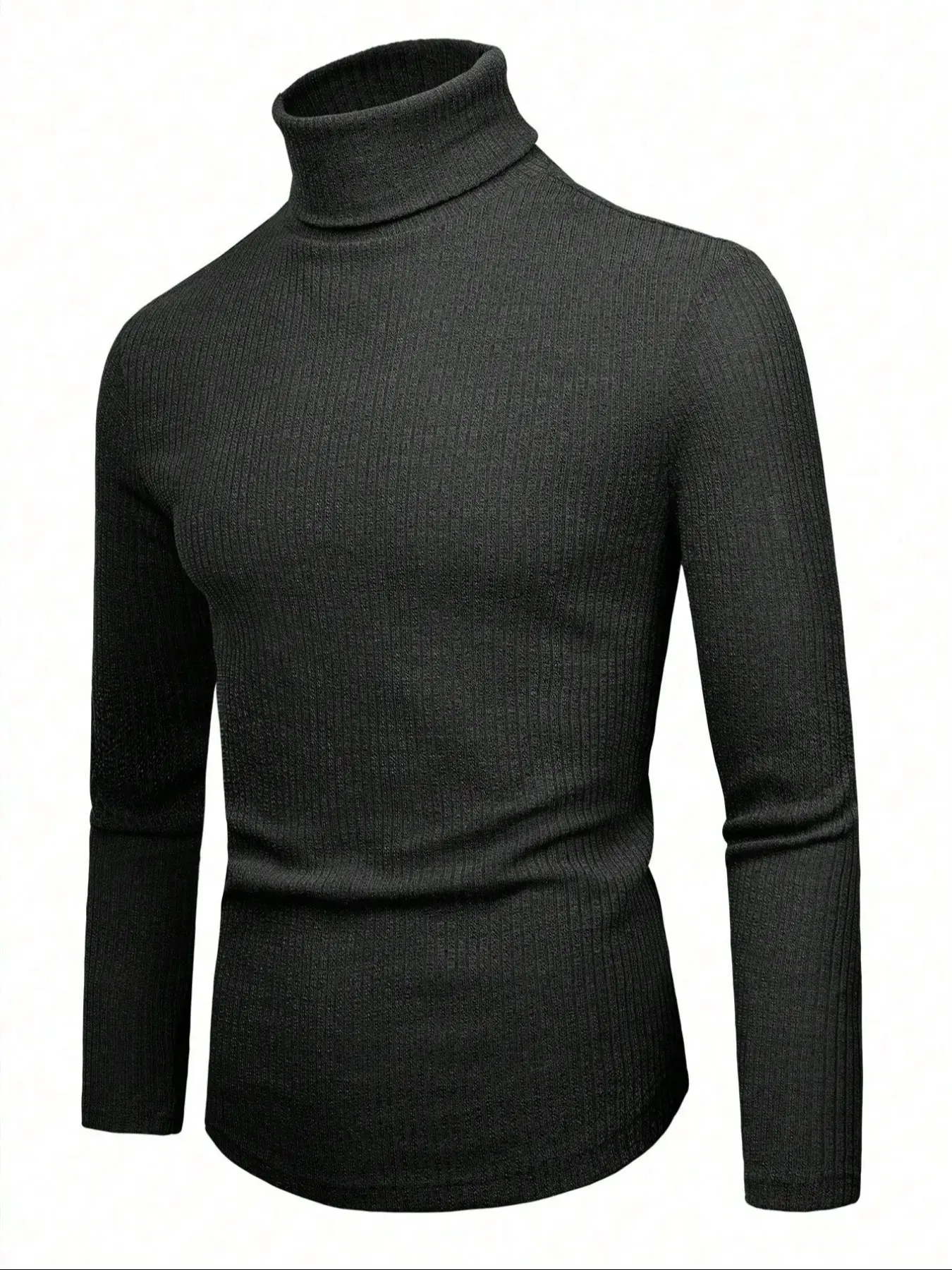 Men's Long Sleeve High Neck Sweater, Fitted Knitted Design, Warm & Comfortable, Versatile All-Season Wear, Casual Fashion Essential, Knitwear