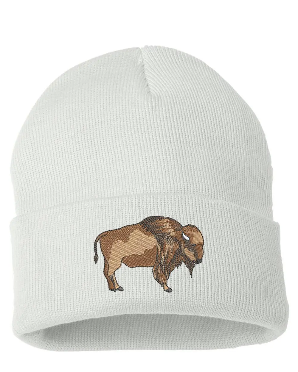 American Bison Embroidered Cuffed Beanie – Western Wildlife Knit Winter Hat