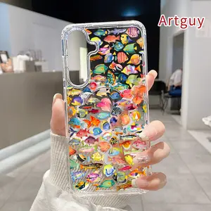 Magnetic Soft Case for Samsung Galaxy S26 Edge S23 Ultra S24 Plus FE S25 S22+ Non-Yellowing Drop Protection Transparent Acrylic Large Hole Rainbow Fish Assemblage Pattern Shockproof Silicone Cover Supports Wireless Charging