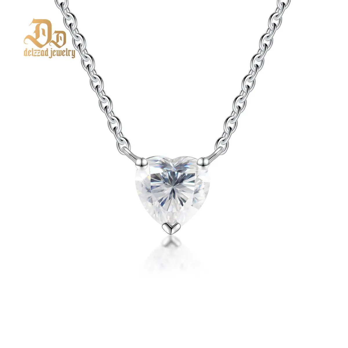 Delzzad 1ct Heart Cut Solitaire Necklace Synthetic Moissanite S925 Lady Women Pendant Necklace Birthday Anniversary Christmas Gift