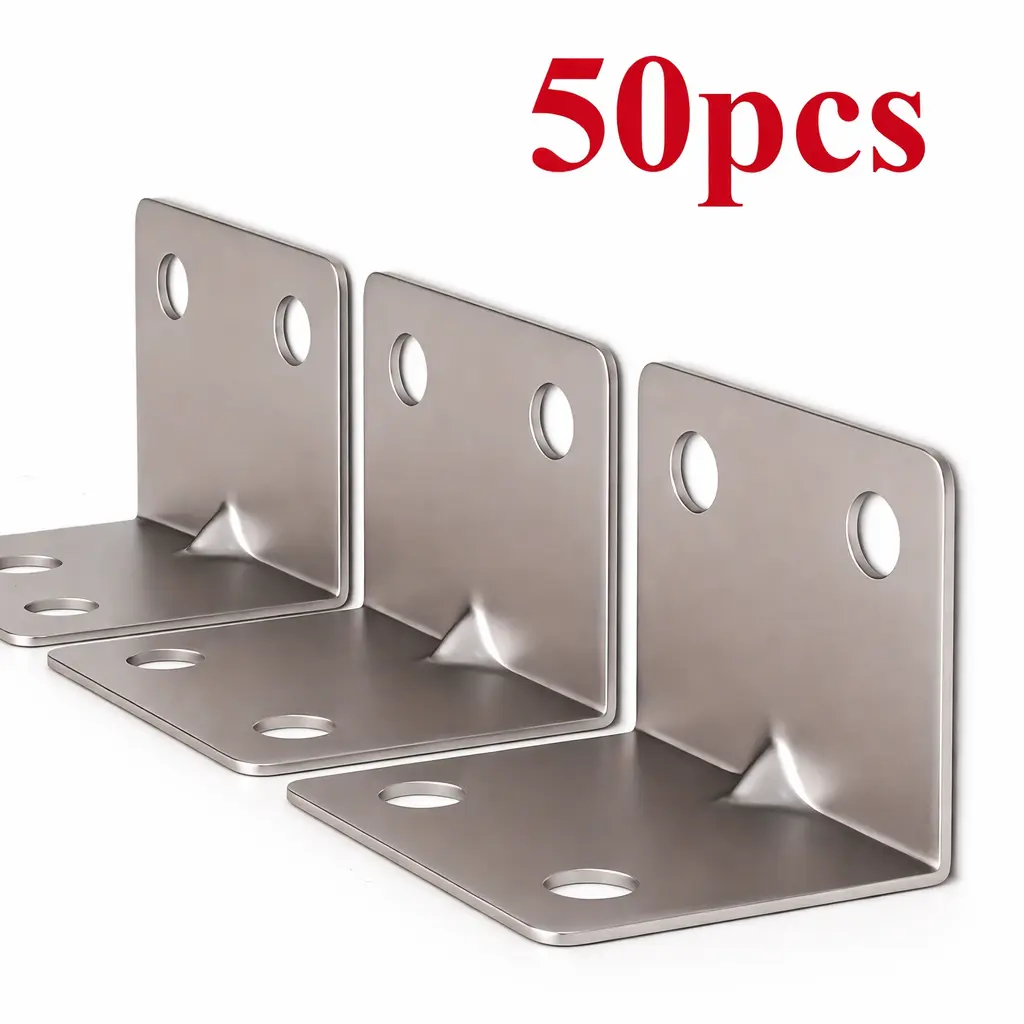 summerwins 50pcs Heavy-Duty 90-Degree L Brackets - Metal Right-Angle Corner Braces with Pre-Drilled Holes, Anti-Rust Steel Furniture Support for Wood Shelves, Woodworking DIY Projects, Durable