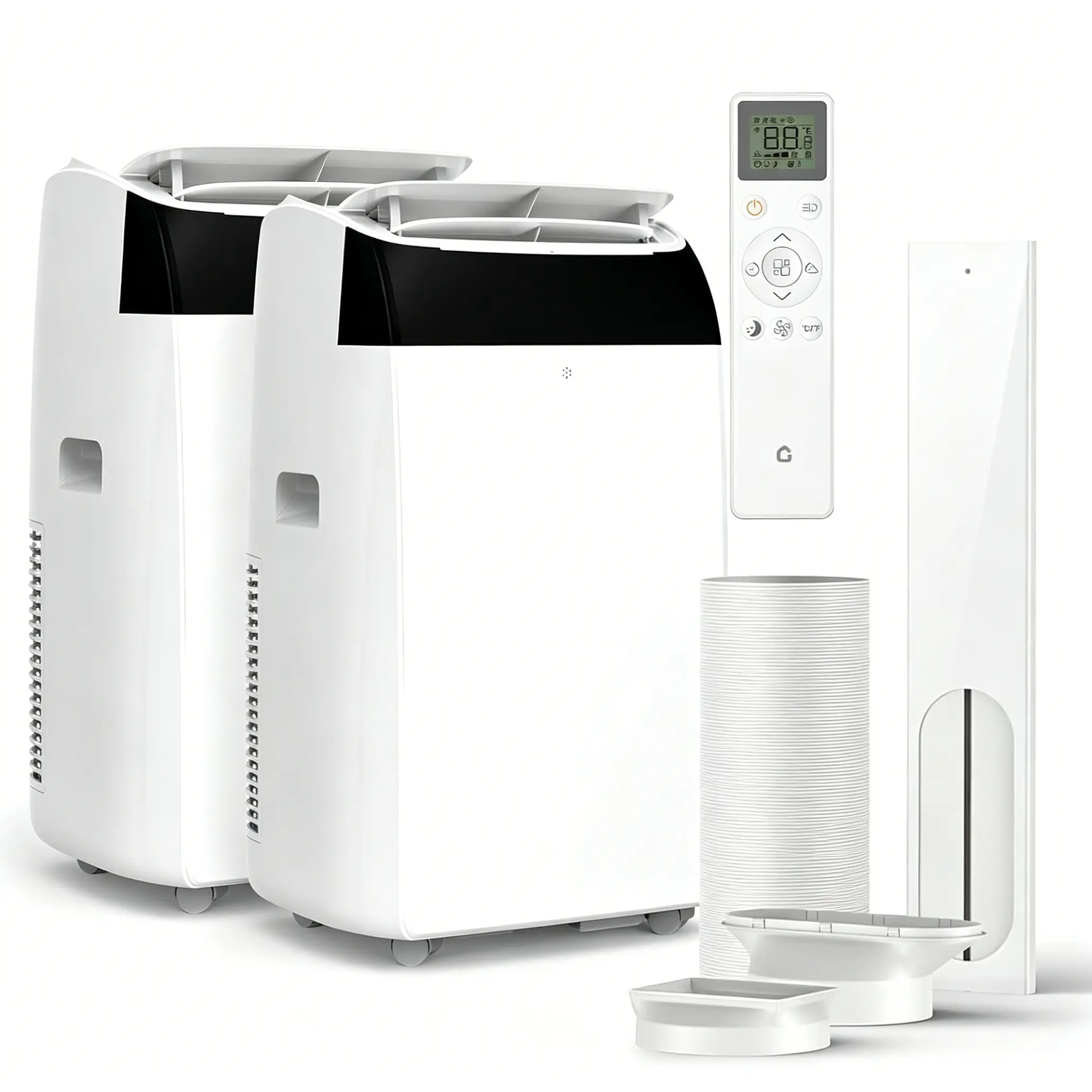 2 PCS 14,000 BTU Portable Air Conditioner for Apartment, Office, Bedroom,Kitchen,Garages,Dorms， 3-in-1 Mobile AC Unit with Remote, Fan & Dehumidifier – Cools Rooms up to 750 sq.ft – 3 Speeds – Auto Swing – Sleep Mode – 24H Timer