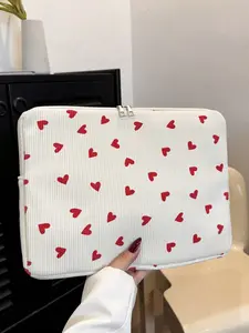 1pc 11-15 Inch Student Laptop Tablet Sleeve, White with Red Heart Print, Casual Unisex Protective Case Compatible with MacBook HP ASUS and iPad Models