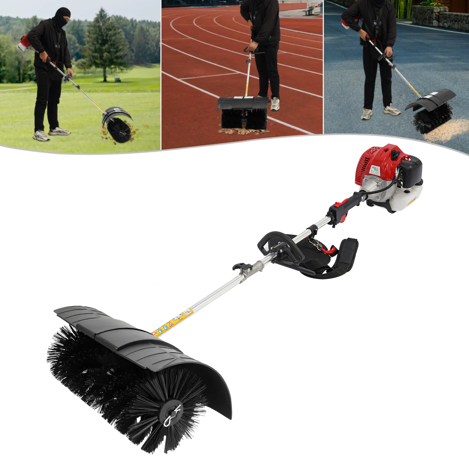 52cc 2.3HP Portable Walk-Behind Gas-Powered Sweeper Broom Tool, Side-Mounted Handle, Lawn Equipment for Large Lawn Areas