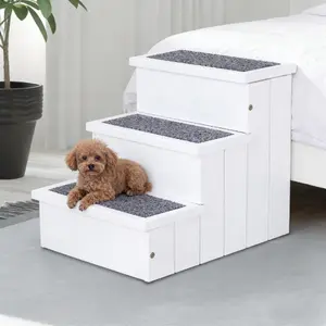 Sturdy Wooden Pet Steps with Hidden Storage, 3-Step Non-Slip Dog Stairs for High Beds, Perfect for Senior Dogs, Puppies & Cats to Climb Safely