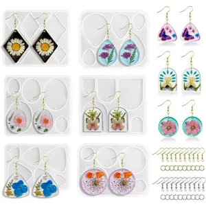 46 PCS Resin Earring Molds Silicone Kit, Resin Jewelry Making Kit with Built-in Holes for Earrings, Necklace, Pendants, Keychains