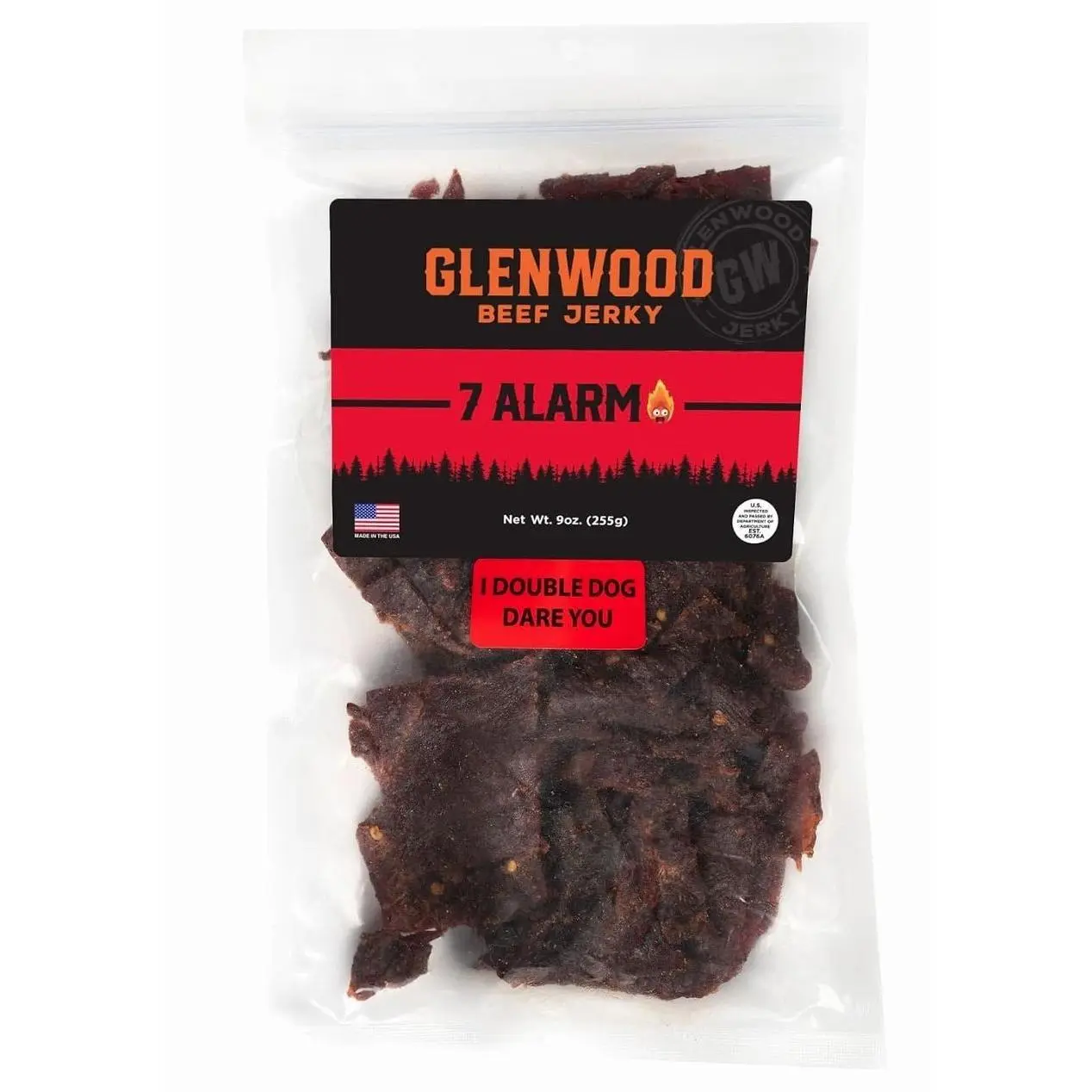 Glenwood Snacks 7 ALARM Spicy Beef Jerky Scorpion Pepper, Ghost Pepper, Carolina Reaper, and Habanero 9oz