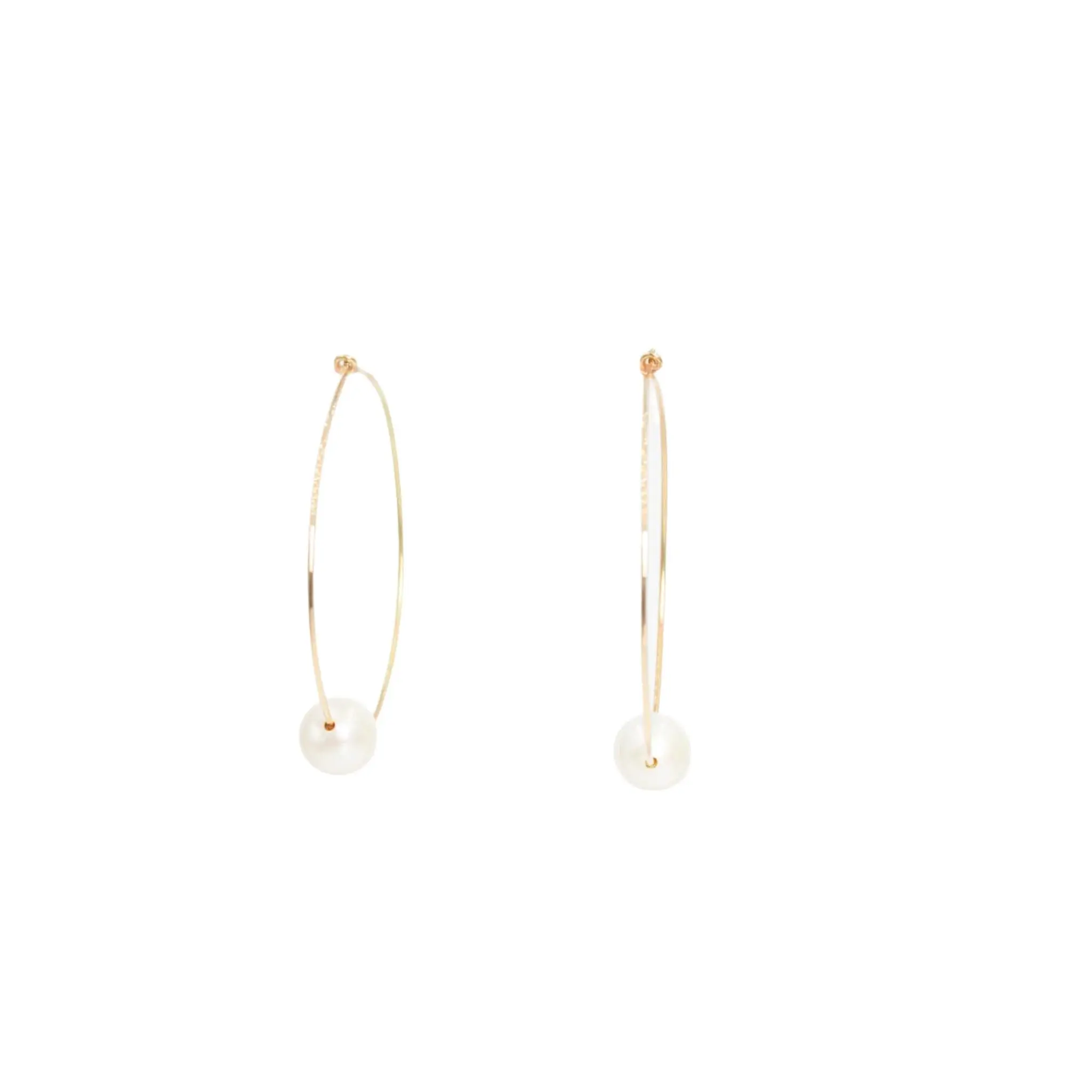 Large Pearl Hoop Earrings - 14k Yellow Gold