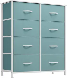 Fabric Dresser for Bedroom, Tall Storage Dresser with 8 Drawers, Black Dresser & Chest of Drawers, Storage Drawer Organizer for Closet, Bedroom, Living Room(Green)
