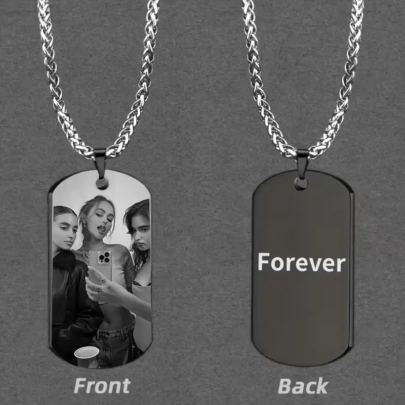 Custom Photo Iron Dog Tag Necklace for Pet Lovers - Personalized Metal Pendant with Black Chain, Engraved Pet Collar Charm Gift