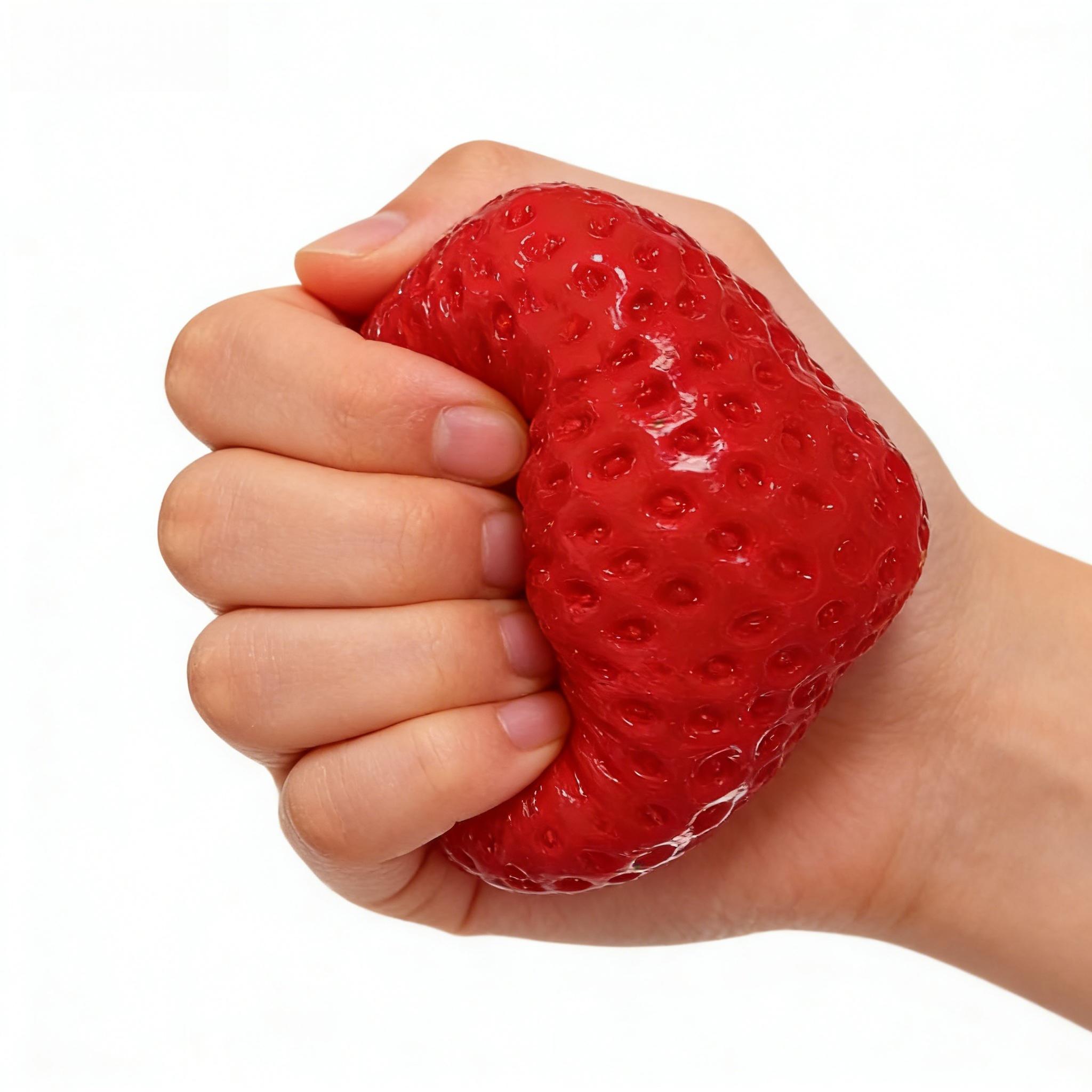 2-Pack adorable strawberry-shaped slow-rising squeeze ball; new strawberry squeeze toy; realistic strawberry-shaped stress relief ball—soft to the touch and effectively relieves stress; slow-rising stress relief toy with a moist, tactile texture.