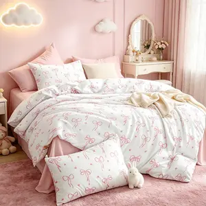 Bow Queen Comforter Set - Pink Bow Comforter Set Queen Size, Bedding Set 3 Pieces, Soft & Lightweight Comforter(90'’ x 90'’) for Girl All Season & 2 Pillow(30'’x20'’)