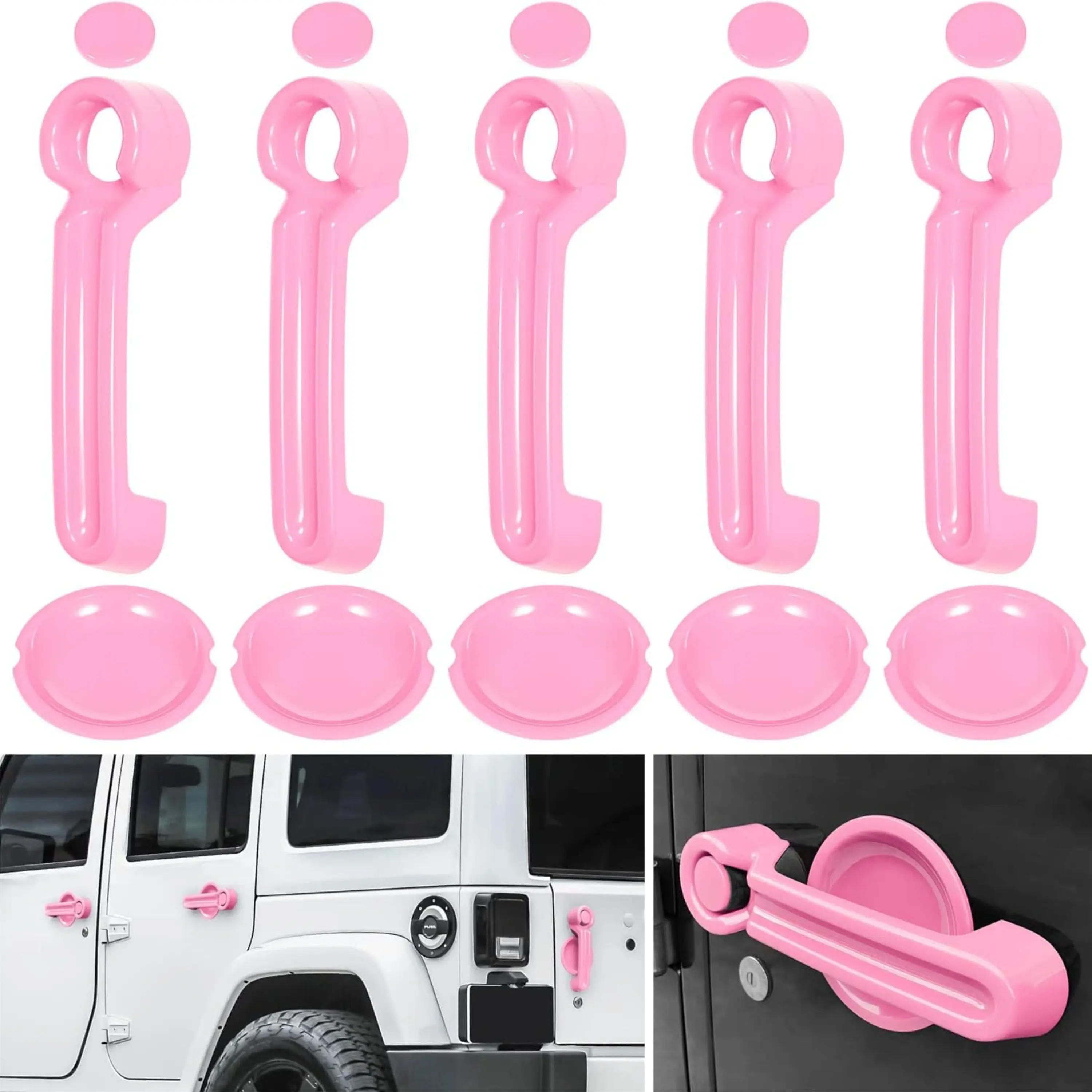 Compatible with 2007-2018 Jeep Wrangler JK JKU Sports Sahara Freedom Rubicon Unlimited, 15PCS Pink Door Handle Cover Inserts + Tailgate Handle Cover + Recess Guard, Exterior Decor Protective Automotive Replacement Accessories