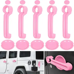 Compatible with 2007-2018 Jeep Wrangler JK JKU Sports Sahara Freedom Rubicon Unlimited, 15PCS Pink Door Handle Cover Inserts + Tailgate Handle Cover + Recess Guard, Exterior Decor Protective Automotive Replacement Accessories