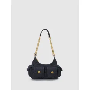 URBAN REVIVO Women's Elegant Crossbody-Shoulder Bag - Denim Style, Chain Detail, Multi-Pocket Design