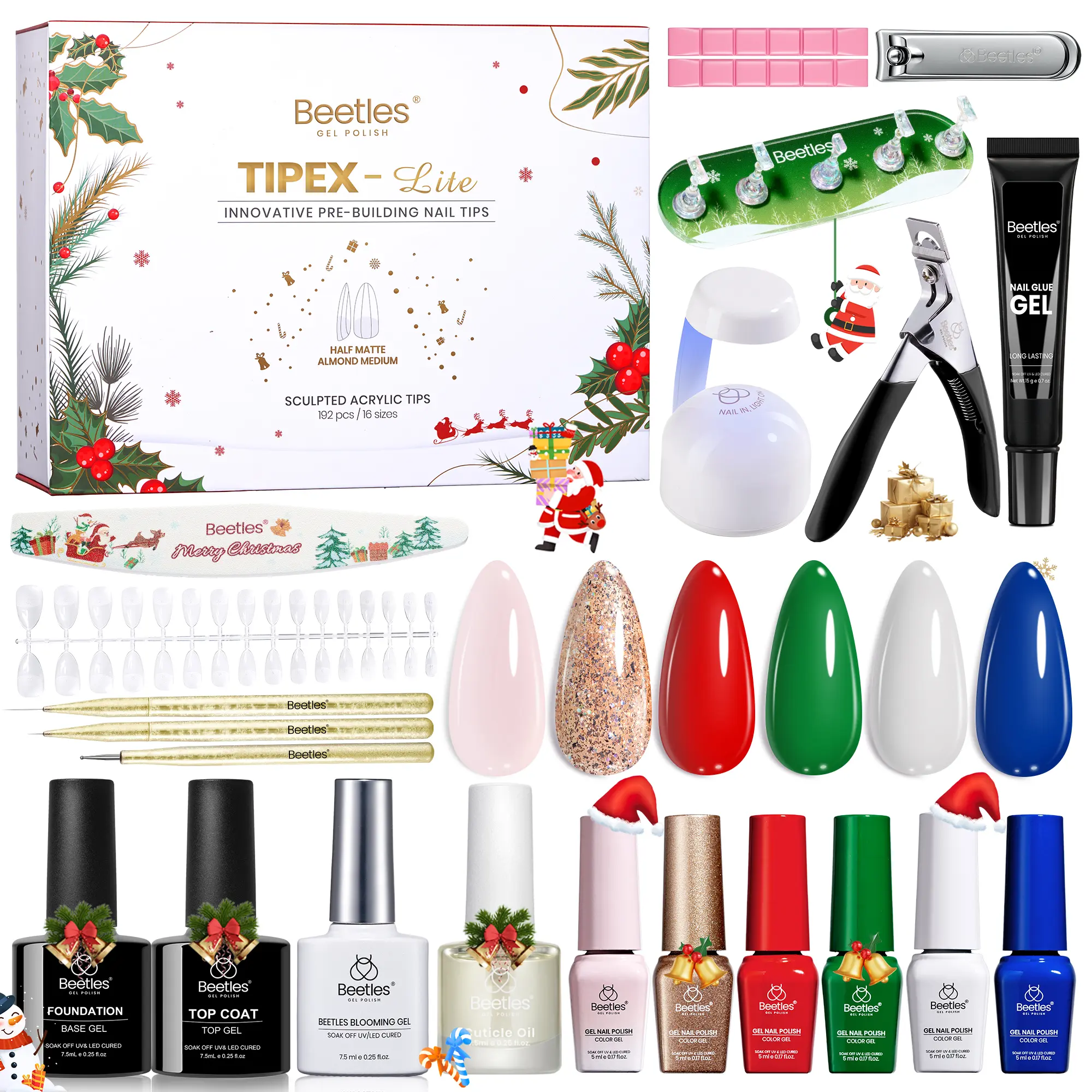 Tipex Lite-192PCS-M-Almond Christmas Nail Tips Kit