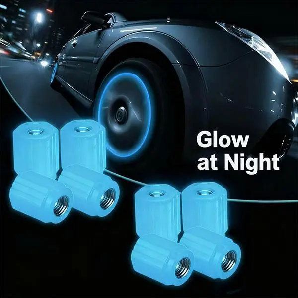 8PCS Luminous Tire Valve Caps Set | Waterproof Air Stem Covers for Cars, Bikes & Motorcycles | Universal Fit Wheel Accessories | Glow-in-the-Dark Design for Stylish Night Rides