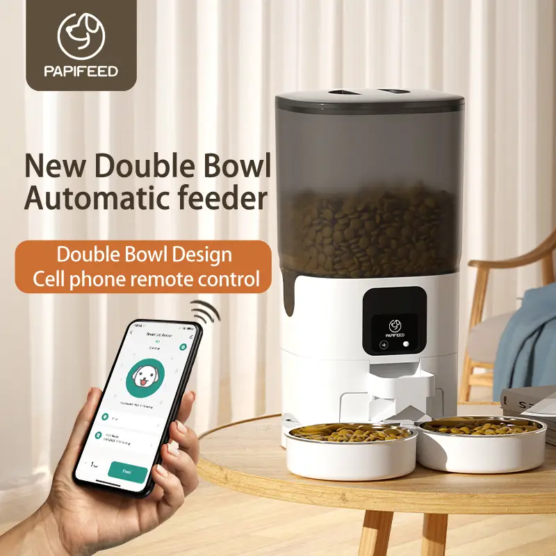 PAPIFEED Cat Double Bowl Intelligent Automatic Feeder Cat Food Dog Food Pet Food Dispenser 7L Large Capacity Connect wifi Timing Dosing
