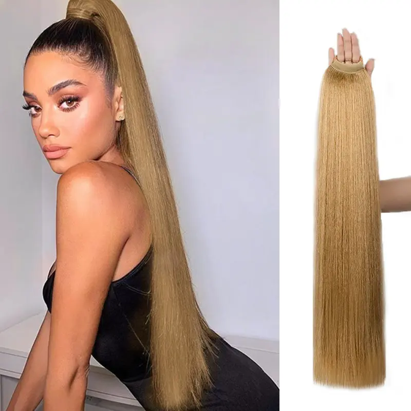 Women's High-Temp Fiber Long Length Elastic Ponytail Hair Extensions Bundle - Natural-Looking, In-Stock, Mother's Day Gift, Hair Band Accessory
